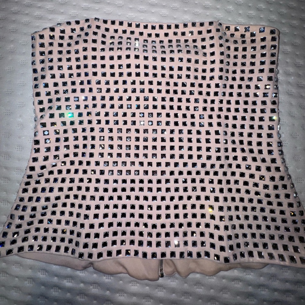 Zara Nude Rhinestoned Strapless Top